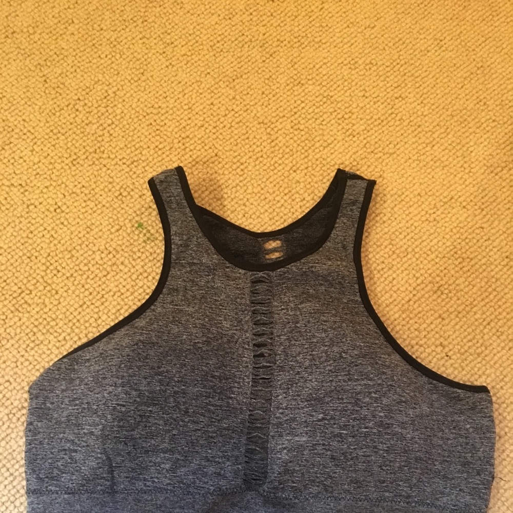 Gray and black sports bra